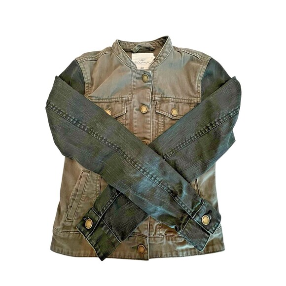 L.O.G.G. H&M Denim Jacket Womens Retro Trucker Stretch Cotton Sz: 2 Grn Blk - Picture 1 of 6